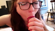 Sloppy Gagging Blowjob With Red Lipstick and Red Nails