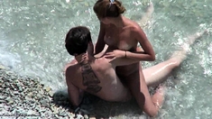 Public voyeur outdoors sex cumshot on the beach