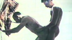 Hairy dude fucks gentle guy in exciting vintage gay porn footage