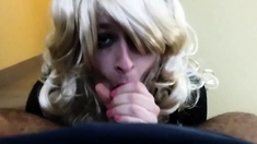 sissy crossdresser sucks and swallows BBC